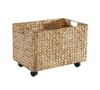 Calicosy - Coffre à jouets à roulettes en jacinthe d’eau L50 x P35 x H36 cm - Coffre de rangement enfant - Panier de rangement avec roulettes - Design naturel et pratique