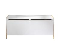 Calicosy - Coffre de Rangement Enfant avec 2 Compartiments et Couvercle Amorti - L99 cm - Pieds en Bois Massif - Coffre à Jouets Pratique et Sécurisé