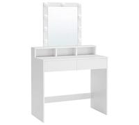 Calicosy Coiffeuse avec Miroir, Ampoules, 2 Tiroirs et 3 Compartiments Ouverts - Rangement Malin - Style Moderne - pour Chambre - L80 cm x P40 cm x H145 cm