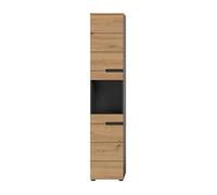 CALICOSY - Colonne de salle de bain 2 portes 1 niche effet chêne et gris H193 cm - ENO - Bois clair