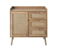 CALICOSY - Commode 1 porte 3 tiroirs avec façades en rotin et pieds en bois L80 cm - PALMO - Bois clair