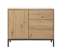 Commode 1 Porte 3 Tiroirs Décor Chêne en bois Beige Beige