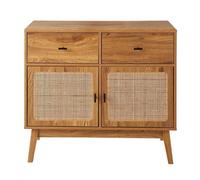 CALICOSY - Commode 2 portes en rotin et 2 tiroirs L90 cm - ALIA - Bois clair