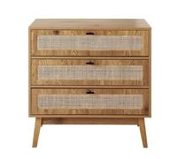 CALICOSY - Commode 3 tiroirs avec façades en rotin et pieds en bois L80 cm - ALIA - Bois clair