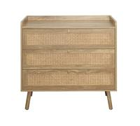 Calicosy - Commode 3 tiroirs avec Façades en rotin Naturel L80 x P39 x H79 cm - Meuble de Rangement en Bois - Design bohème et Moderne - Collection PALMO