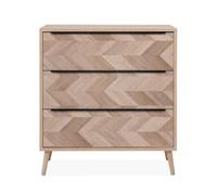 CALICOSY - Commode 3 tiroirs décor chêne sonoma et effet chevron L80 cm - TORUN - Bois clair
