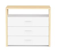 CALICOSY - Commode 3 tiroirs et 1 niche décor blanc et chêne de fil L93 cm - HEVA - Blanc