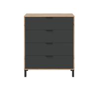 Commode 4 Tiroirs Effet Bois Et Gris Anthracite - L77,5 X H93,5 Cm Gris