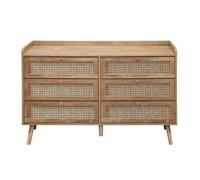 CALICOSY - Commode 6 tiroirs avec façades en rotin naturel L120 cm PALMO - Bois clair