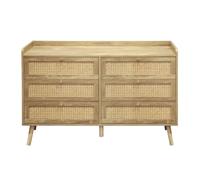 Calicosy - Commode 6 Tiroirs avec Façades en Rotin Naturel L120 x P39 x H79 cm - Meuble de Rangement en Bois - Style Bohème et Moderne - Collection PALMO