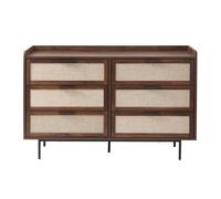 CALICOSY - Commode 6 Tiroirs décor noyer avec façades en tissu L120 cm - JETSON - Bois foncé