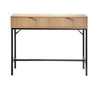 CALICOSY - Console 2 Tiroirs Façade Effet Bois Rainuré L100 x H80 cm - TARA - Bois clair