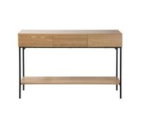 Calicosy - Console 3 Tiroirs sans Poignées - Décor Bois & Structure Métal Noir - Tablette Inférieure - Collection Tessa - Entrée, Salon - L 120 x P 35 x H 80,5 cm