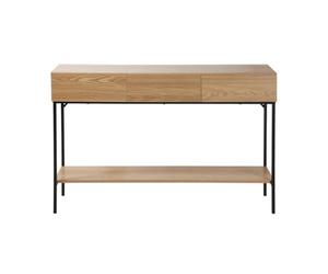 Calicosy - Console 3 Tiroirs sans Poignées - Décor Bois & Structure Métal Noir - Tablette Inférieure - Collection Tessa - Entrée, Salon - L 120 x P 35 x H 80,5 cm