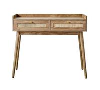 Calicosy - Console d’Entrée 2 Tiroirs - Façades en Rotin Naturel et Boutons Dorés - Pieds en Bois Décor Chêne - Collection Palmo - Salon, Entrée - L 100 x P 35 x H 85,2 cm