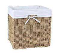 CALICOSY Cube de Rangement en Jonc de mer - Pliable - avec Housse Amovible - Couleur Naturelles - Panier Pliable - pour Vêtements, Jouets - L32 x P32 x H32 cm