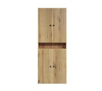 CALICOSY - Double colonne de salle de bain rainurée 4 portes et 1 niche L70 cm -PUREBLISS - Chêne blond et noir mat