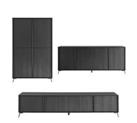 CALICOSY - Ensemble de salon avec 1 Buffet Haut, 1 Meuble TV, 1 Buffet Bas - City - Noir-Noir