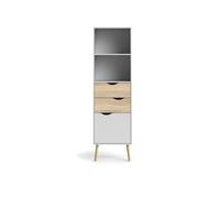 CALICOSY - Etagère 2 tiroirs, 1 porte blanc et décor chêne H171,3 cm - BILLUND - Blanc