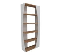 Calicosy Etagère 5 Tablettes Décor Blanc et Pin Atlantique Selge - H150 cm - Gain de Place - En Panneaux de Particules - Pour Salon - l23,8 x L63,6 x H150 cm