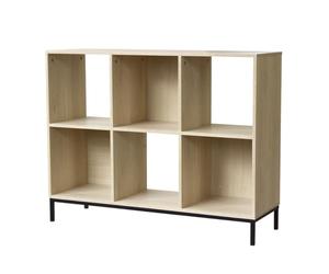 Calicosy - Étagère De Rangement 6 Cases Décor Bois - Panneaux De Particules Et Acier - 3 Cases sans Fond - 4 Pieds Métal - Séjour, Chambre, Bureau - Style Industriel - L 93,5 x l 29,8 x H 72,6 cm