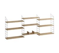 Calicosy Etagère Murale Suspendue 9 Tablettes Décor Chêne LABA - L216 cm - Gain de Place - en Panneaux de Particules Recouvert Décor Mélaminé - pour Salon - l20 x L216 x H85 cm