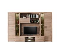 CALICOSY - Grande composition TV avec éclairage décor chêne naturel L291 cm - MONDEO - Bois clair