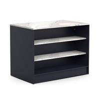Calicosy Ilot Central L120,2 cm - Chester - en Panneaux de Particules - Décor Bleu Indigo, Marbre et Blanc - pour Cuisine - L120,2 x l75 x H92,2 cm