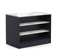 Calicosy Ilot Central L120,2 cm - Chester - en Panneaux de Particules - Décor Bleu Indigo, Marbre et Blanc - pour Cuisine - L120,2 x l75 x H92,2 cm