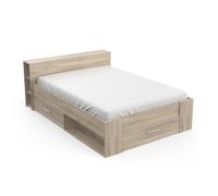 CALICOSY - Lit 2 Places avec 3 Tiroirs et Niches - 140 x 190 cm - Pocket - Chene kronberg