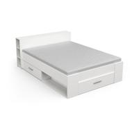 CALICOSY - Lit 2 Places Blanc avec 3 Tiroirs et Niches 140x190 cm - Pocket - Blanc mat