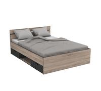CALICOSY - Lit 2 Tiroirs 1 Niche - 140x190 cm - Michigan - Chene brosse
