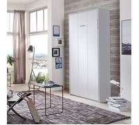 CALICOSY - Lit escamotable vertical 90x200 - L102 cm - Blanc-Blanc