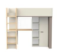 CALICOSY - Lit mezzanine avec bureau et armoire H183 cm - CAMILLIA - Argile / Gris / Chêne