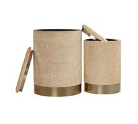 CALICOSY - Lot de 2 poufs avec rangement en velours D35 cm - COMFORT - Beige