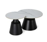 CALICOSY - Lot de 2 tables basse rondes blanc brillant - RILEY - Noir