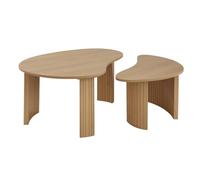 Calicosy - Lot de 2 Tables Basses Forme Organique - Plateaux Décor Bois et Pieds Lattes Arrondies - Collection Théa - Salon - L 80 x l 60 x H 40 cm