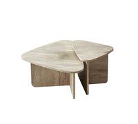 CALICOSY - Lot de 2 tables basses formes triangles aux bords arrondis L90/L60 cm - BALLARE - Travertin-Travertin