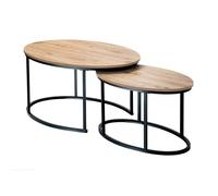 Lot de 2 tables basses gigognes ovales effet chêne 90 cm - LENNY