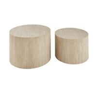 Calicosy - Lot de 2 Tables Basses Rondes - Structure MDF - Décor Imitation Travertin - Tables Empilables - Collection Maia - Salon - D58 x H38 cm