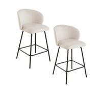 CALICOSY - Lot de 2 tabourets en tissu chiné et pieds en métal SORREL - Beige