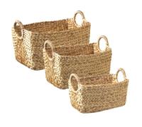 Lot de 3 Paniers en Jacinthe d'eau avec poignées - Bois clair - 46 cm X 27 cm X 27 cm - CALICOSY