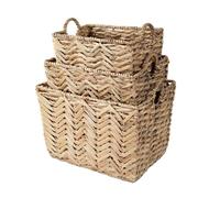 CALICOSY - Lot de 3 paniers haut en jacinthe d'eau - Bois clair