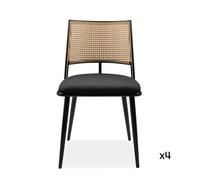CALICOSY - Lot de 4 chaises avec cannage naturel et structure en métal noir L47 cm - SCHILLER - Noir