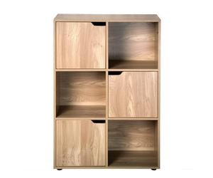 Calicosy - Meuble 6 Cases Décor Bois - MDF - 3 Portes Modulables - Bibliothèque Fine - Colonne De Rangement - Solide Et Fonctionnel - Chambre, Séjour, Bureau - Contemporain - L 60 x l 29 x H 90 cm