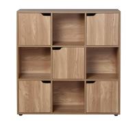 Calicosy - Meuble 9 Cases Décor Chêne - Panneaux De Particules - 5 Portes Modulables - 4 Pieds Plastique - Solide Et Fonctionnel - Chambre, Séjour, Bureau - Contemporain - L 88,8 x l 29 x H 90,5 cm