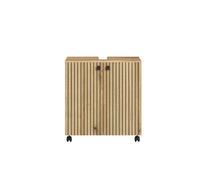 CALICOSY - Meuble sous vasque sur roulettes 2 portes L60 cm - PUREBLISS - Chêne blond et noir mat-Chêne blond et noir mat