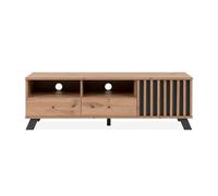 Meuble TV 1 porte, 2 tiroirs et 2 niches décor chêne artisan L138 cm - Lublin