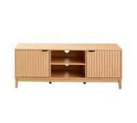 CALICOSY - Meuble TV 2 niches et 2 portes aux façades effet vague L140 cm - BOLOGNE - Bois clair