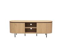 Calicosy - Meuble TV 2 Portes avec Côtés à Effet Rainure - Design Vintage et Organique - Rangement Multimédia - L150 x P40 x H55 cm - Collection Malaga